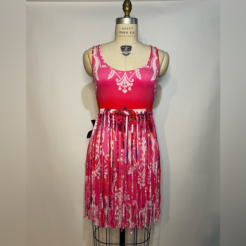 NWT Bebe printed fringe tank dress